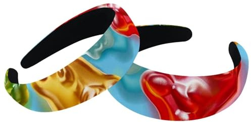 2 Pack Polyester Wide Headbands for Women, Cute Gummy Bear Headbands Hair Band Fashion Non Slip Hairhoop for Girls Women Hair Accessories