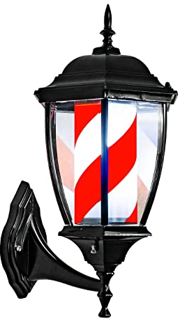 Poste de barbero LED para interiores y exteriores, impermeable, giratorio, peluquería, barbería, letrero abierto, estilo clásico, tiras rojas y blancas, montado en la pared, ahorra energía (D)