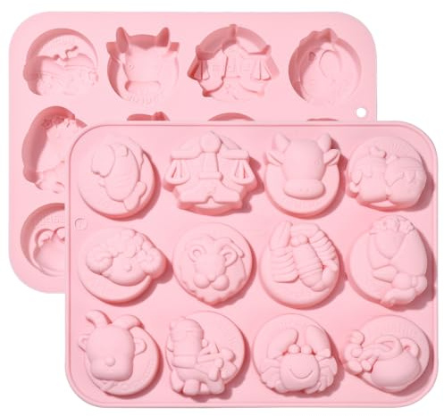 UR URLIFEHALL 2 Pcs 12 Constellation Moulds Silicone Zodiac Moulds Horoscope Chocolate Moulds for Cake Candy Pudding Cookie Soap Candle Making