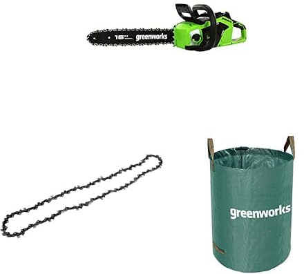 Greenworks Motosega a Batteria con Motore Brushless, Lunghezza Barra 40cm, SENZA Batteria 40V e Caricabatterie + Greenworks 40cm Catena + Greenworks Sacco da giardinaggio da 120l