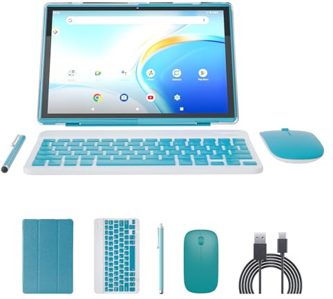 Tablette 2 en 1 avec clavier 10 Android 15 tablettes avec étui, souris, stylet 6000 mAh, batterie 8 Go + 32 Go, support 1024 Go, tablette extensible de 10,1, tablette 2 MP + 8 MP double caméra, WiFi