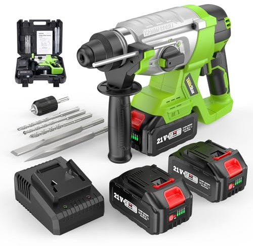 TaskStar Akku Bohrhammer: 4-in-1 Multifunktions Bohrhämmer Kit, Tragbarer Effizienter Bürstenloser Akku Schlagbohrmaschine mit 2 * 4.0AH Akkus und Ladegerät für Verschiedene Heimwerkerprojekte