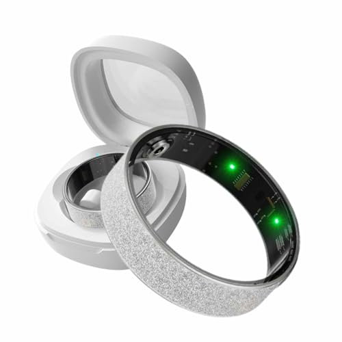 LXIXMQWT Tragbarer Smart-Ring for Herren/Damen, Kein App-abonnement Erforderlich, Schlaf-/herzfrequenz-/Kalorien-gesundheitsmonitor, Kompatibel mit Ios Und Android(Silver,8#)