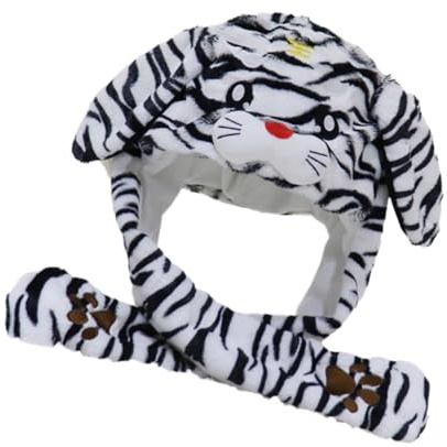Tigerhut Mit Beweglichen Ohren, Plüschtiermütze Mit Springenden Ohren, Weiche Niedliche Mütze in Tierform, Winterlich Warmes Mützenschal-Set, Kinder-Cosplay-Kostüm Für Weihnachten Geburtstag, 60x30 CM