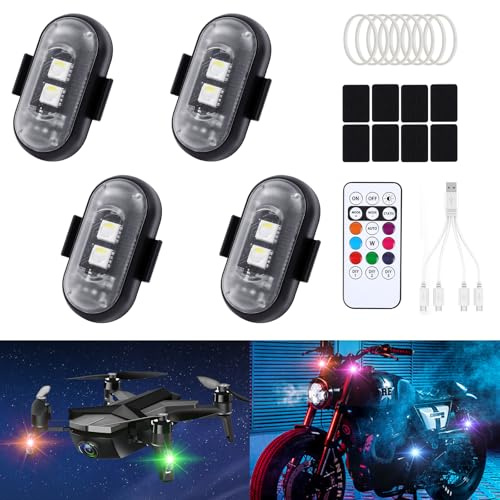 HOVIN Lot de 4 lumières LED sans fil - Flash stroboscopique - 8 couleurs - Flash LED avec télécommande - Pour voiture, moto, drone