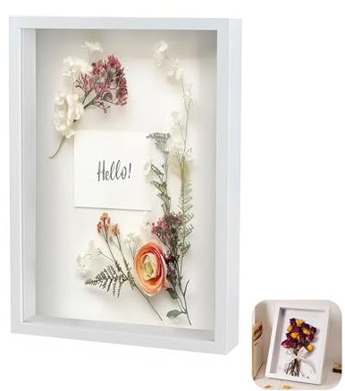 Cornice portafoto 3D, 22 x 17 x 3 cm, profonda da riempire, cornice 3D, per foto, collage, bouquet da sposa, arazzo da parete (bianco)