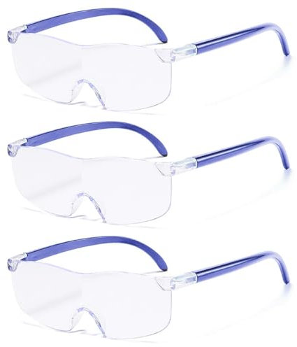 3 Stück Lupenbrille Leselupe 150%，200%, 300% Vergrößerungsbrille, Lese Lupenbrille, Randloses, Antiblaues Licht, Lupenbrille Für BrillenträGer, Geeignet Für Arbeiten Im Nahbereich（Blau）