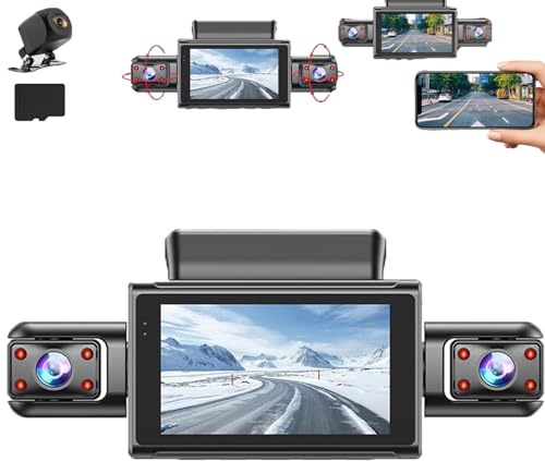 1080p 4 Kanal Autokamera Mit Nachtsicht Und 64/128gb Karte, 4 Kanal Dashcam Auto 5g WiFi, Dashcam Auto 360 Grad Mit Parküberwachung Vorne Hinten Innen (128GB)