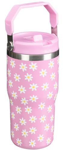 Printed Hydrate Double Wall Drinking Tumbler 550ml - Rotating Lid Offers The Choice Between Using The Straw And Sipping From The Opening, While The Cover Prevents Any Accidental Leaking (Daisies)