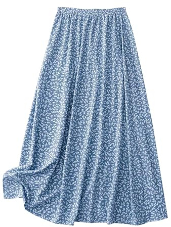 KUIH Skirts for Women UK Summer Floral Boho Long Skirts for Ladies Elasticated Waist A Line Maxi Skirt Party Dress Holiday Vacation Beach Clothes Blue