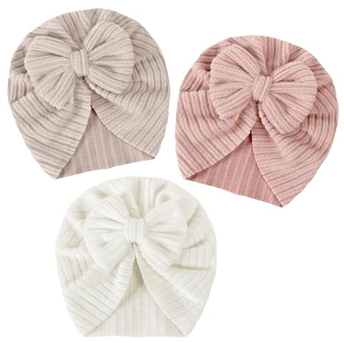 LECTNORE Baby-Turbanmützen mit Schleife, weiche, Dehnbare Beanie-Mützen für Neugeborene und Kleinkinder, 3er-Pack