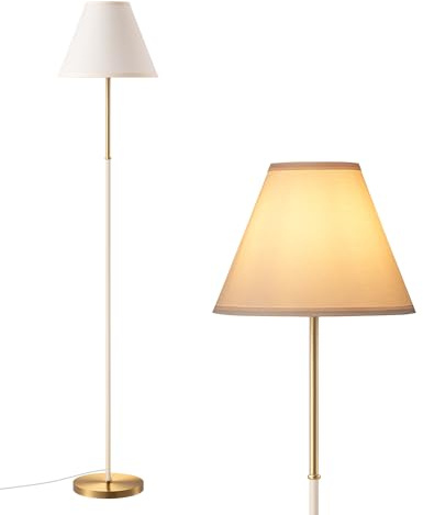 EDISHINE Retro Floor Lamp for Living Room, Tall LED Standing Lamp with Linen Lampshade, E27 Base, Foot Switch, 2700K Bulb Included, Cream White