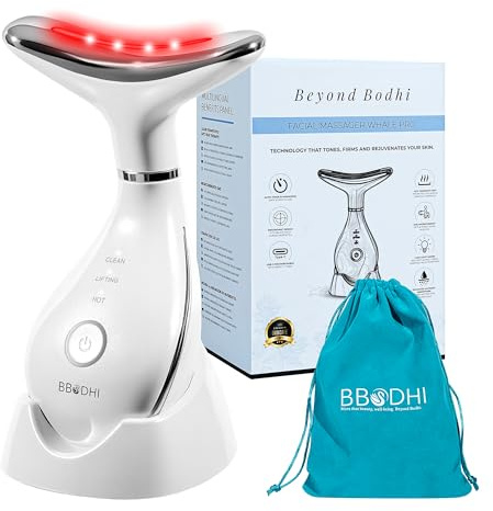 Beyond Bodhi Whale Pro | Masajeador Facial Eléctrico Reafirmante con 3 Modos EMS, Calor 42 °C y Luz LED en 3 Colores | Reductor de Papada y Antiarrugas Cara y Cuello | Incluye Bolsa de Viaje