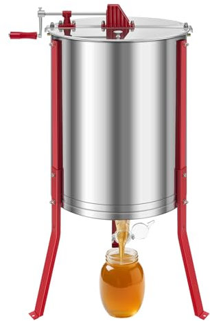 VEVOR Extracteur de Miel Manuel à 6 Cadres Centrifugeuse Séparateur Miel Acier INOX avec Couvercle Transparent, Support Réglable en Hauteur, Équipement d'Extraction de Nid d'Abeilles pour Apiculture