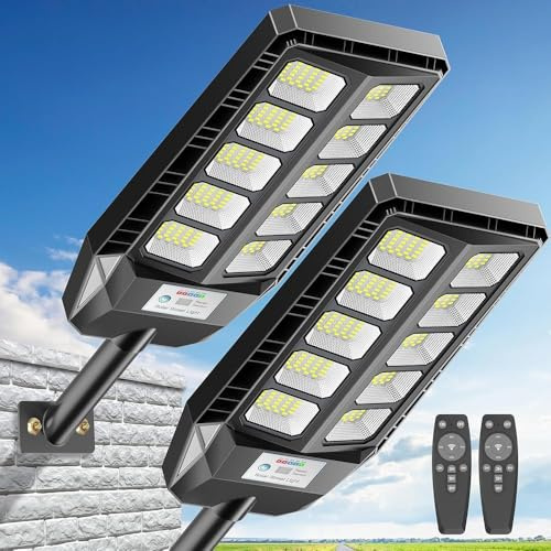 Adewalk 600W*2 Farolas Solares Exterior Potente con Mando a Distancia, Impermeable IP66 Luz Led Farola Solar Exterior con Sensor de Movimiento for Roads, Yardas, Garden