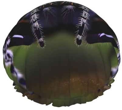 Bonnet de douche imprimé araignées tropicales – Réutilisable, double couche, respirant, sangle élastique réglable, essentiels de voyage d'hôtel