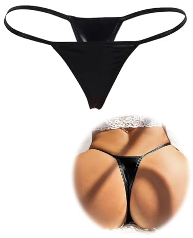 ohyeahlady Damer mikrobikini sexig mini string tanga konstläder erotiska G-string stringtrosor stora storlekar t-back underkläder låg midja trosor badkläder strandtrosa plus storlek, svart, M