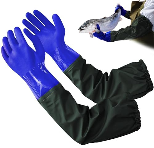 Long Pond Gloves, Arm Length Rubber Gloves,PVC Reusable Heavy Duty Long Waterproof Drain Cleaning Gloves for Aquarium Fishery Machinery ​Industry