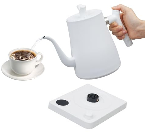 Smart Schwanenhals elektrischer Wasserkocher 1 L mit LED-Anzeige und Temperatureinstellung, 40-100°C justierbar, 304 Edelstahl, 36 Stunden thermische Konservierung, Anti-Dry Burn Protection (Weiß)