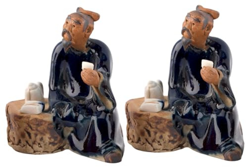Joygoodta 2Pcs Bonsai Figurines Mini Chinese Sitting Figurines Ceramic Garden Statue Ornament for Fish Tank Micro Landscape Bonsai Fairy Garden Pond Decor