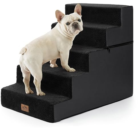 COZY KISS Hundetreppe für Kleine Hunde 60cm, 2-in-1 Haustiertreppe für Couch Bett Sofa, rutschfeste Hundetreppe für Welpen und alte Katzen, Schwarz