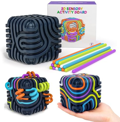 Kuvarix 3D Sensorik Spielzeug mit 14 Silikonfäden, Silikon Sensorik Activity Board, Sensorisches Spielzeug zur Beruhigung, Angstzuständen, ADHD und Autismus (Blau)