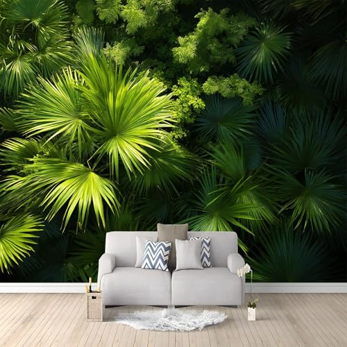 Fotomurales 3D Hojas De Selva Tropical 400x280 cm Papel Pintado Fotográfico, Decoración De la Pared Murales para Salón, Dormitorio, Habitación para Niños, Pared de TV