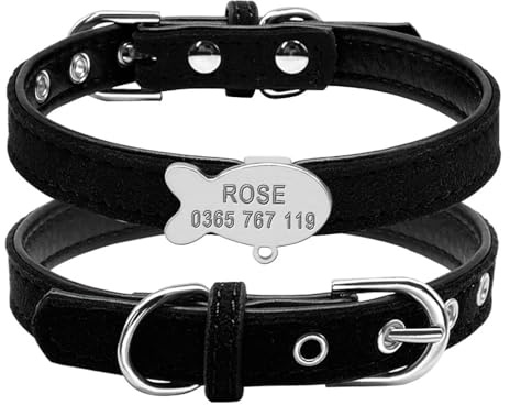 Personalisiertes Halsband Für Kleine Hunde Und Katzen Mit Namen Und Telefonnummer, Individuelles Anti-Verlust-Haustierhalsband Für Chihuahua, Mops, Shiba Inu, Bulldogge,Schwarz,Xs