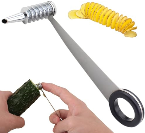 ZOMKIFA 1 Pieza Espiralizador Manual de Acero Inoxidable - Cortador de Patatas en Espiral, Cortador de Verduras para Pepinos y Patatas