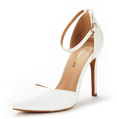 DREAM PAIRS Scarpe con Tacco a Spillo da Sposa, Punta Cinturino alla Caviglia Tacco Alto Scarpe per Festa,Size 39,Bianco/Pu,Oppointed_Lacey