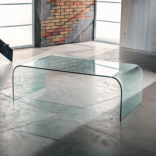 IMAGO FACTORY Grace - Tavolino da Salotto in Vetro Curvato Trasparente, Design Moderno Made in Italy per Soggiorno e Divano (110x60 H38cm, 10mm)