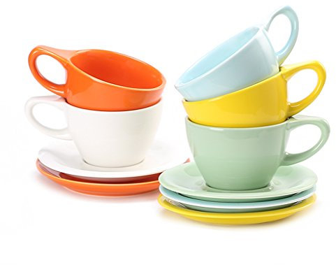 HYLR Colorful Handmade Coffee Cup Set Ceramic Beautiful Cappuccino Cups, Coffee Cup, tea cup and Saucers set 90ml,yellow