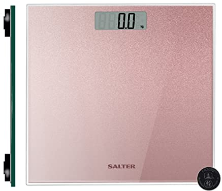 Salter Digital Bathroom Scale - Electronic Digital Bodyweight Scale, Glitter Rose Gold Platform, 180kg/28st 8lb, LCD Large Display, Step On Instant Accurate Readings, Slim Storage, Includes Battery