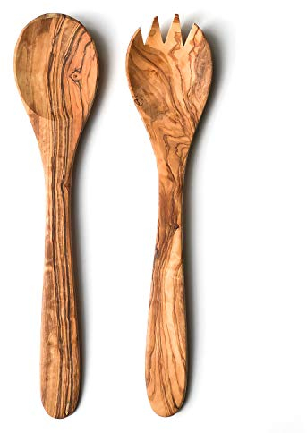 THERUSTICDISH - Traditional Olive Wood Salad Servers - Length 30cm