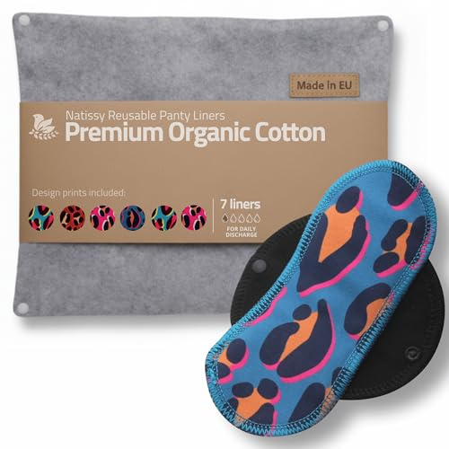 Natissy Bio-Baumwolle Slipeinlagen für Frauen, Waschbar, Weich, Atmungsaktiv, Hautfreundlich und Wiederverwendbar - 7er-Set Größe S - Made in EU