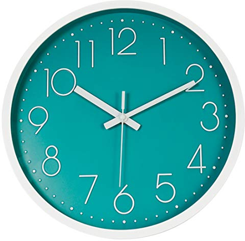 Topkey Wall Clock 12 Silent Non Ticking Decorative Modern Wall Clock for Living Room, Bedroom and Kitchen - Teal Green