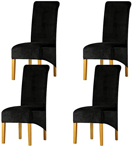 LANSHENG Samt Stuhlhussen 4er Set, Waschbar Stuhlbezug XL, Schwarz | Stretch Stuhlhussen für Esszimmer Küche Restaurant