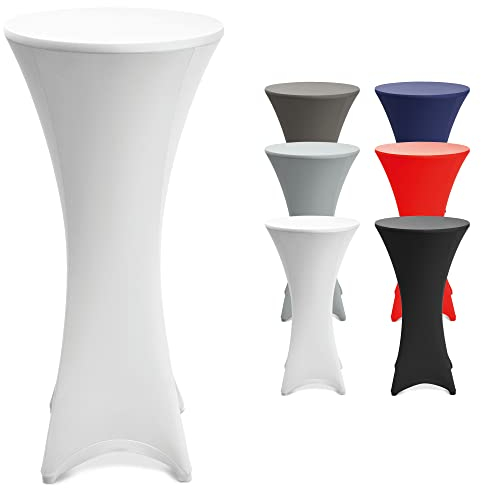Beautissu Stretch Stehtisch Husse Weiß Ø 70-75 cm Stella – Verstärkung im Fußbereich & 40°C waschbar, rutschfest & bügelfreie Husse für Stehtisch & Bistrotisch als Tisch-Überzug
