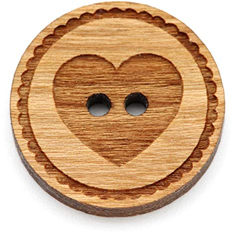 NaturSchatulle Holzknöpfe Gravur Motiv Herz 12-30mm I 25 Stück Kirsche 2 Loch Knöpfe Holz DIY Basteln Nähen Schmuckherstellung Annähen Rund 30mm
