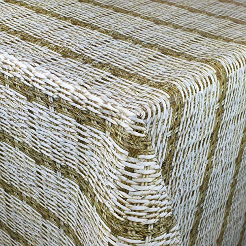 KEVKUS Wachstuch Tischdecke Meterware K150181 Rattan Korb geflochten beige braun wählbar in eckig rund oval (Rand: Paspelschrägband, 140 x 190 cm oval)