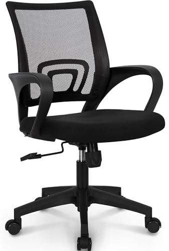 NEO CHAIR Office Desk Computer Chair Ergonomic Mesh Gaming Cushion Seat with Comfy Lumbar Mid Back Support Adjustable Height Swivel Rolling Wheels for Home Task (Black)