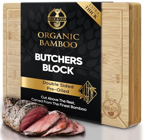 Deer & Oak Premium Bamboo Butcher's Block - Extra Large Chopping Board 40 x 30 x 4cm Extra Thick, Wooden Cutting Board for Kitchen, Heavy Duty Meat Chopping Board