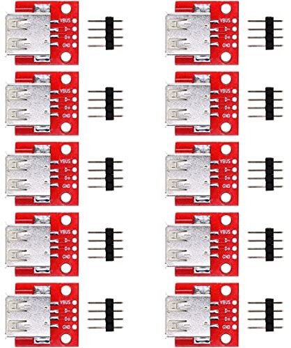 whiteeeen 10pcs USB Breakout Board USB Type A Female Mini Breakout Board USB 2.0 Female,4 Pins Pinboard 2.54mm Pitch USB to DIP Adapter for DIY USB Power Supply Breadboard Design