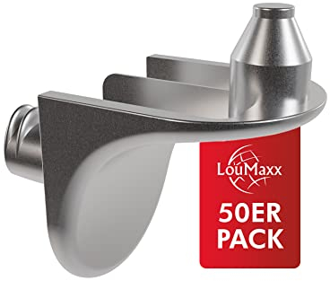 LouMaxx Winkelbodenträger mit Doppelzapfen | 50er Set Regalbodenträger | Sicherheits Bodenträger 5mm | Einlegeboden Halter aus Zamak vernickelt