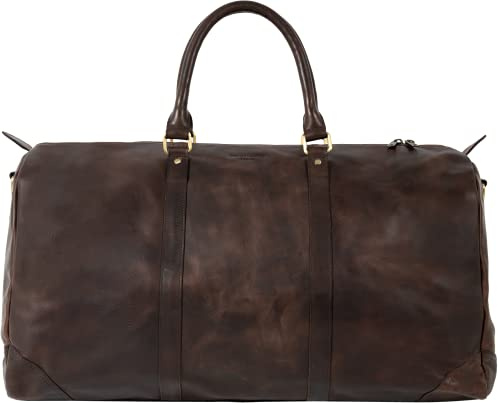 HOLZRICHTER Berlin - Weekender aus Leder für Herren (No 8-2), Reisetasche 30x57x28 cm, Handgefertigte Echtleder Umhängetasche mit Schultergurt, für Handgepäck, in Schwarz und Braun (Marone)