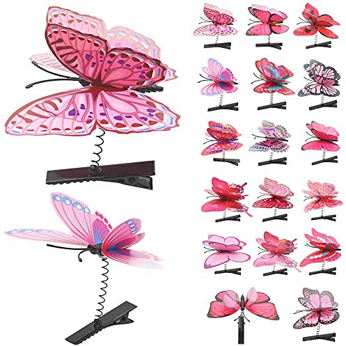 Garten Schmetterlinge Clip Ornamente,16 Stück Schmetterling Haarspangen , 3D Bunt Schmetterlinge Deko für Garten, Zaun, Outdoor Hof，Party Lieferungen