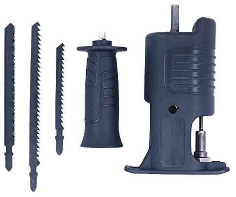 Tiardey Accessorio per sega da trapano,adattatore per sega alternativa portatile con lame da 3 pezzi,attacco per trapano per sega,accessorio per sega da trapano per il taglio,taglio del legno