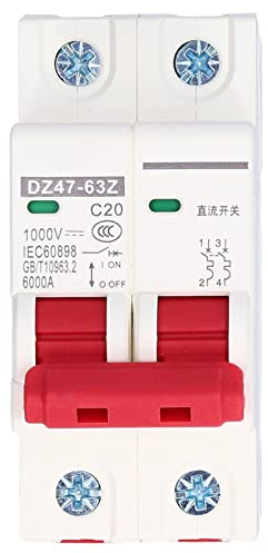 PV Sicherungsautomat DC 1000V 20A 2-polig, Leitungsschutzschalter Trennschalter für Solaranlage, Photovoltaik, Wohnmobil, DIN-Schienenmontage DZ47-63Z