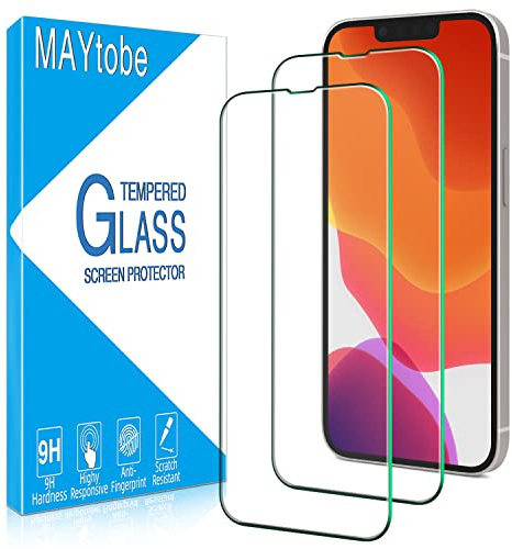 MAYtobe 2 Unidades Protector de Pantalla para iPhone 14/iPhone 13/13 Pro | Cristal templado de 6.1 pulgadas, dureza 9H, sin burbujas, antiarañazos, 0.33 mm, ultra transparente, compatible con fundas