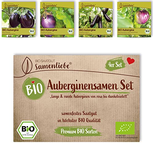 BIO Auberginen Samen Set: 4 Sorten samenfeste BIO Gemüse Samen mit Mini Auberginen Samen - schwarze Auberginen Samen - BIO Gemüsesamen Saatgut Set als nachhaltiges Geschenk von Samenliebe